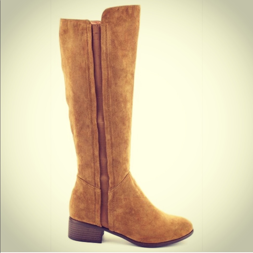 TRIXI Tan Suede Knee High Stacked Heel Riding Boot - Picture 8 of 8